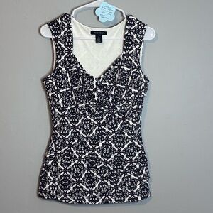 White House Black Market Black and White Patterned Tank Top
